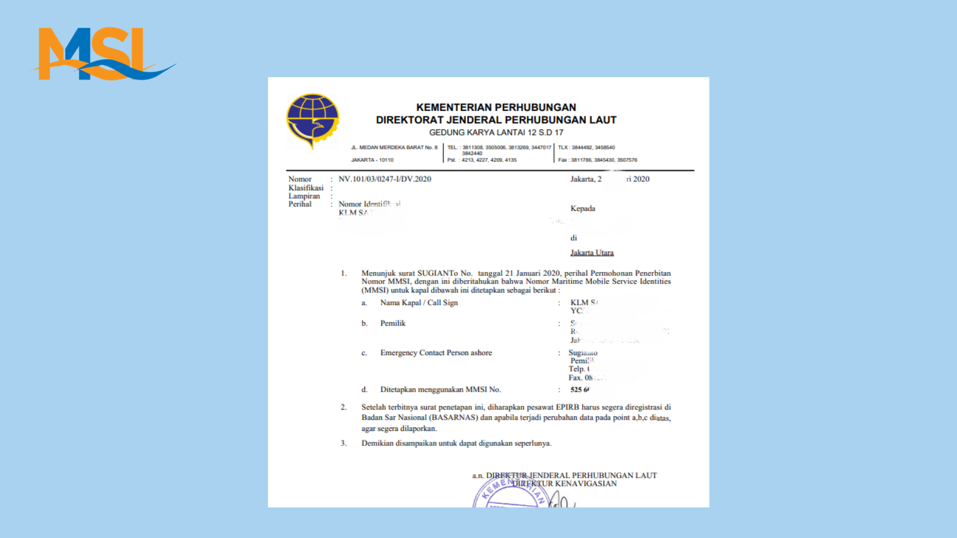 Contoh Sertifikat nomor MMSI